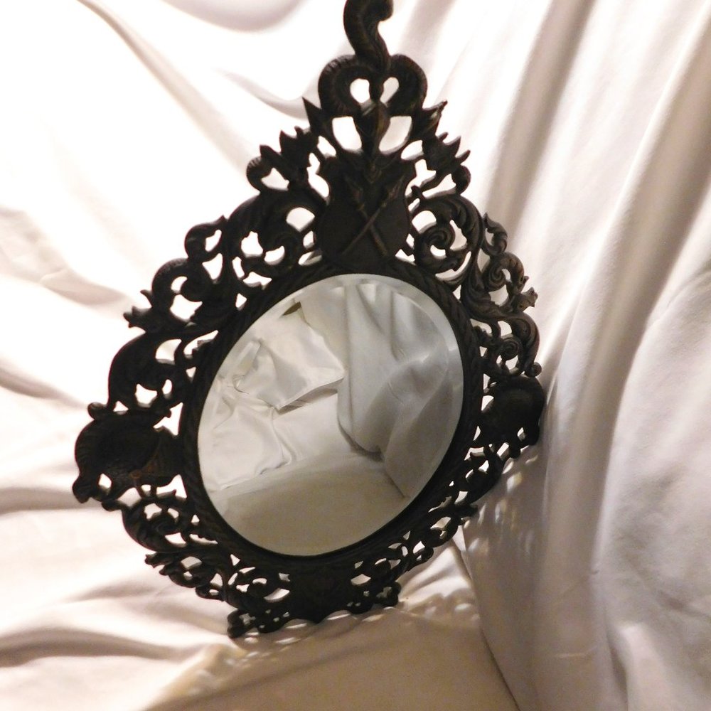 VINTAGE MEDIEVAL THEME BRASS MIRROR SWORDS AND SHIELDS DESIGN